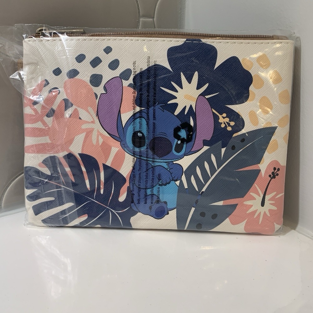 Disney Bioworld Stitch Wristlet Clutch Bag with Gold Stitch Charm